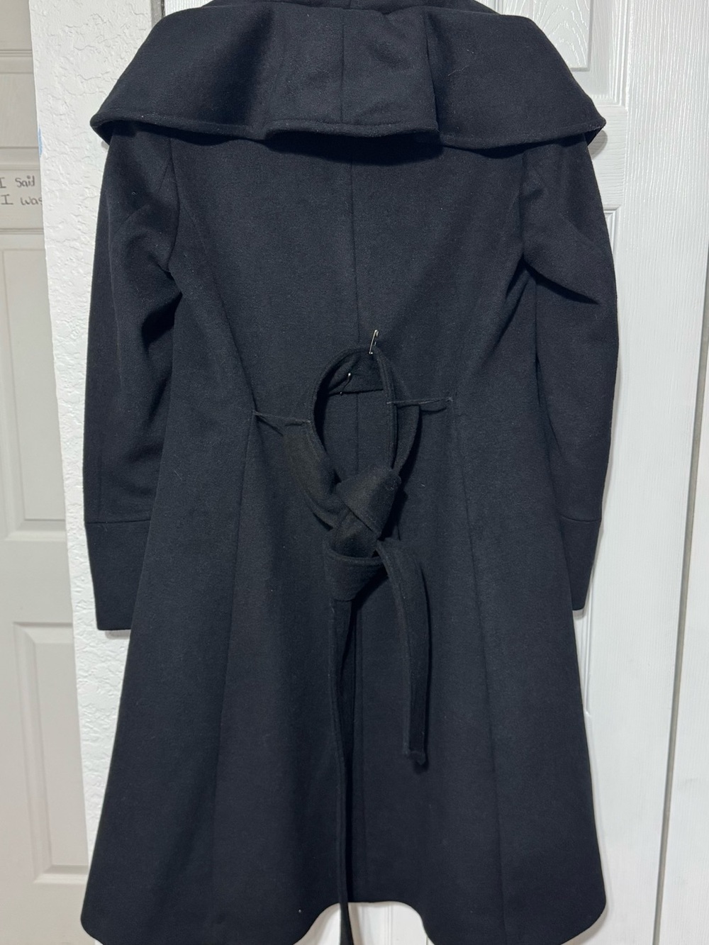 Cole Haan Black Hooded Wool-Blend Trench Coat - Picture 2 of 3